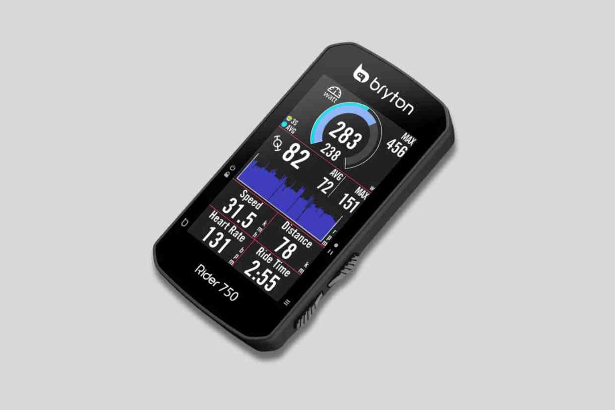 GPS para bike Bryton Ryder 750 com dados de potência, distância e frequência.