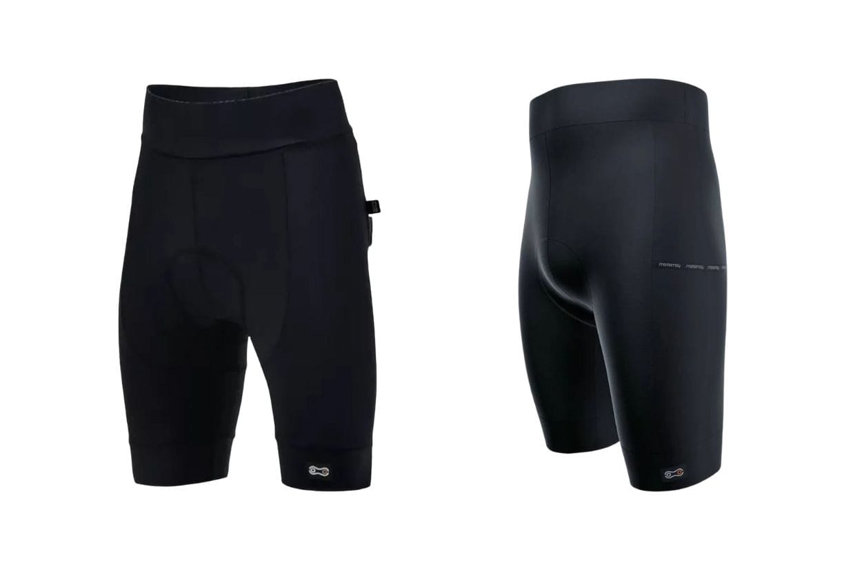 Imagem da bermuda de ciclismo masculina Márcio May Light em duas diferentes vistas: frontal e lateral.